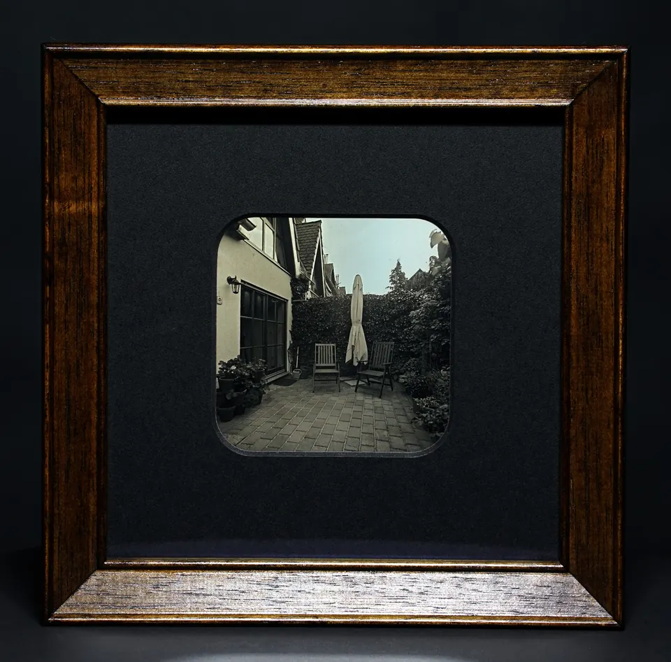 Gerahmte Daguerreotypie: Trautes Heim, Glück allein.