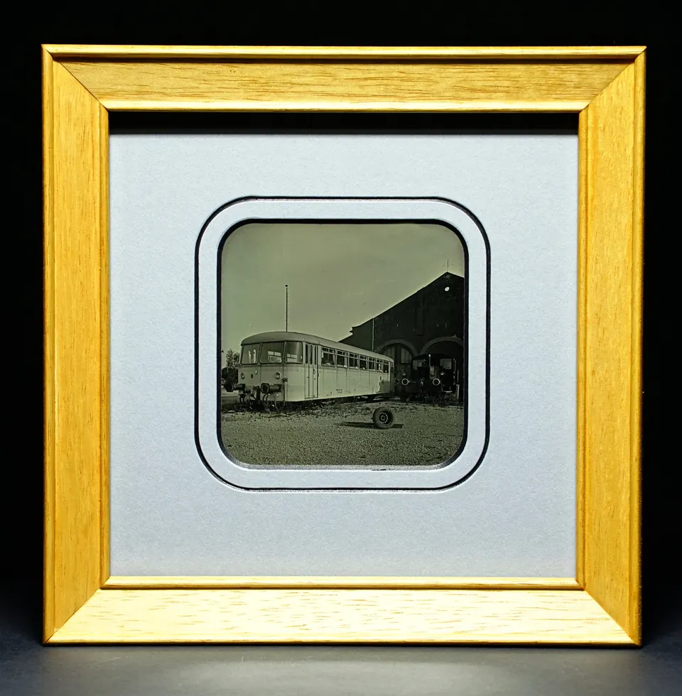 Gerahmte Daguerreotypie: Bahnbetriebswerk Crailsheim I.