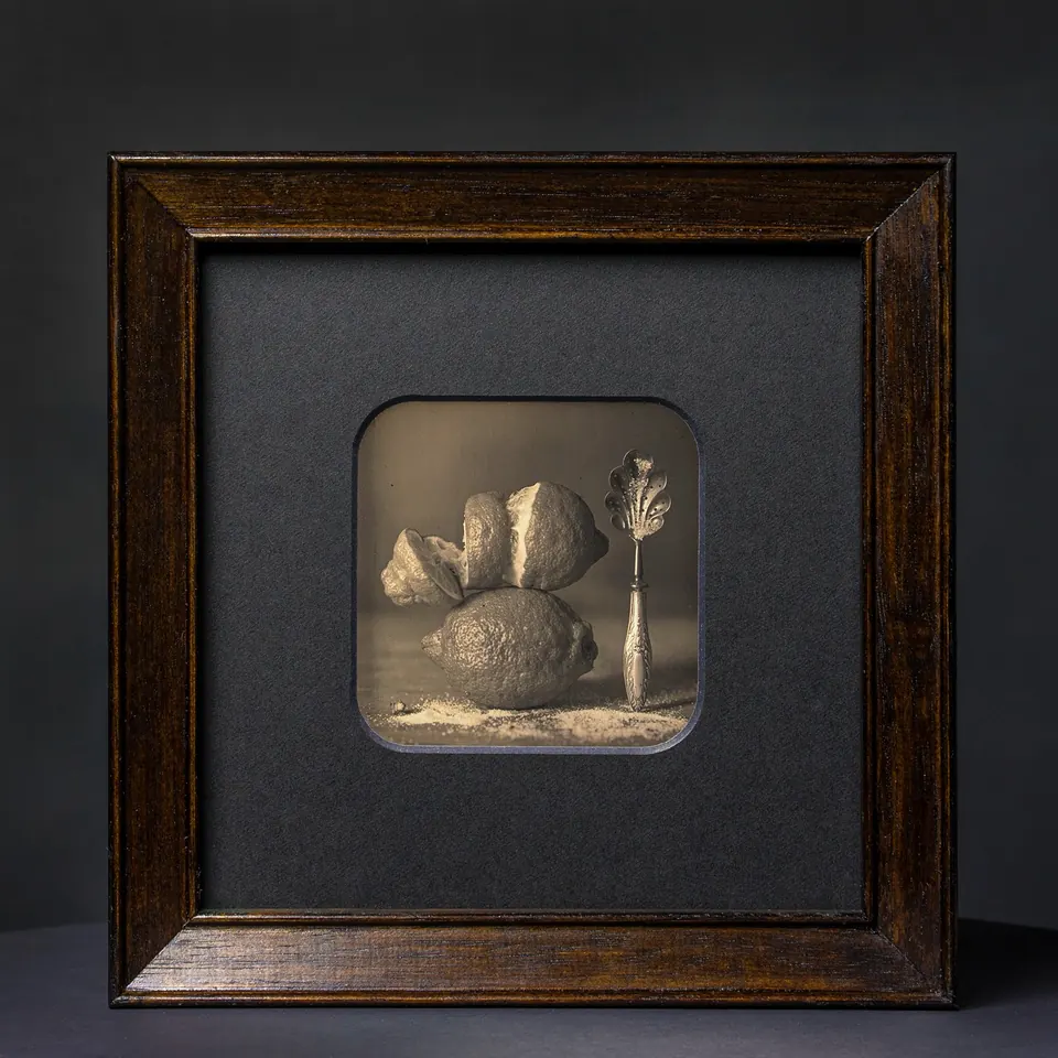 Gerahmte Daguerreotypie: Zwei Zitronen.