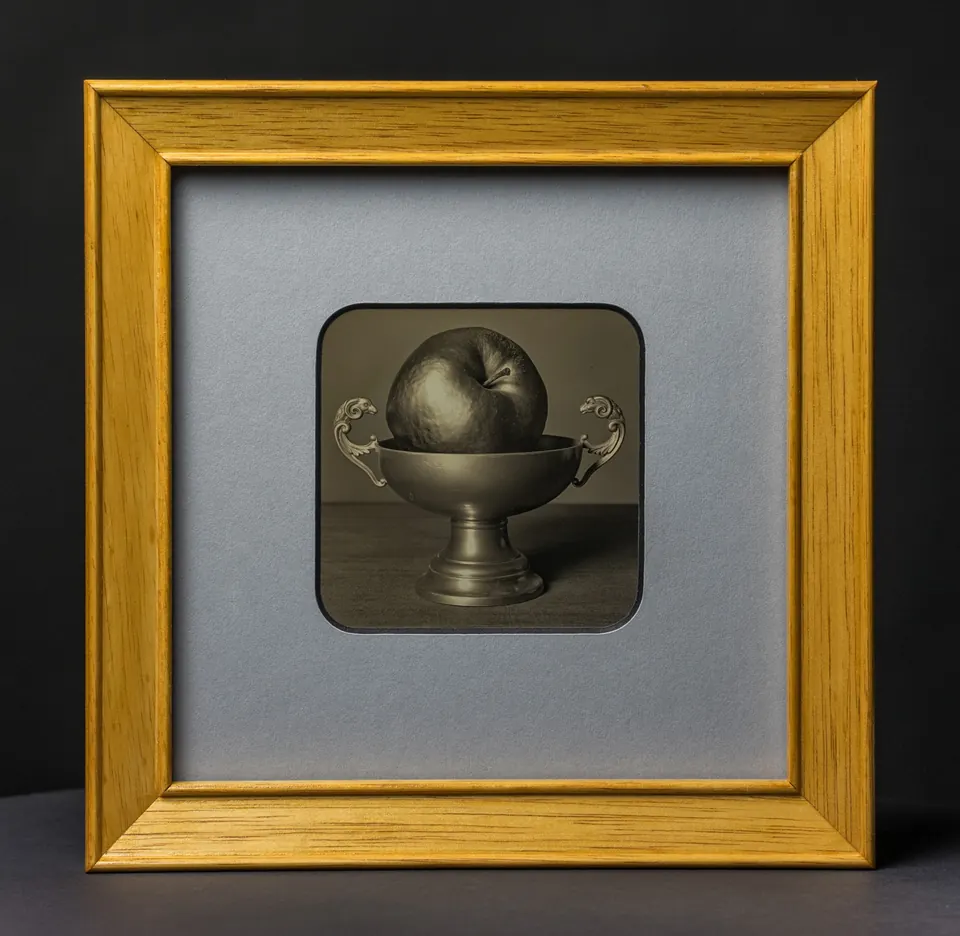 Gerahmte Daguerreotypie: Apfel der Zwietracht.