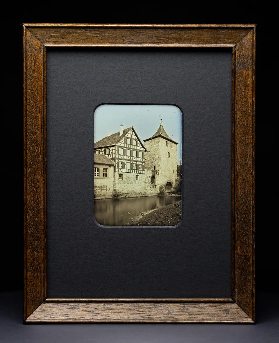 Gerahmte Daguerreotypie: Sulfertor am Kocher.