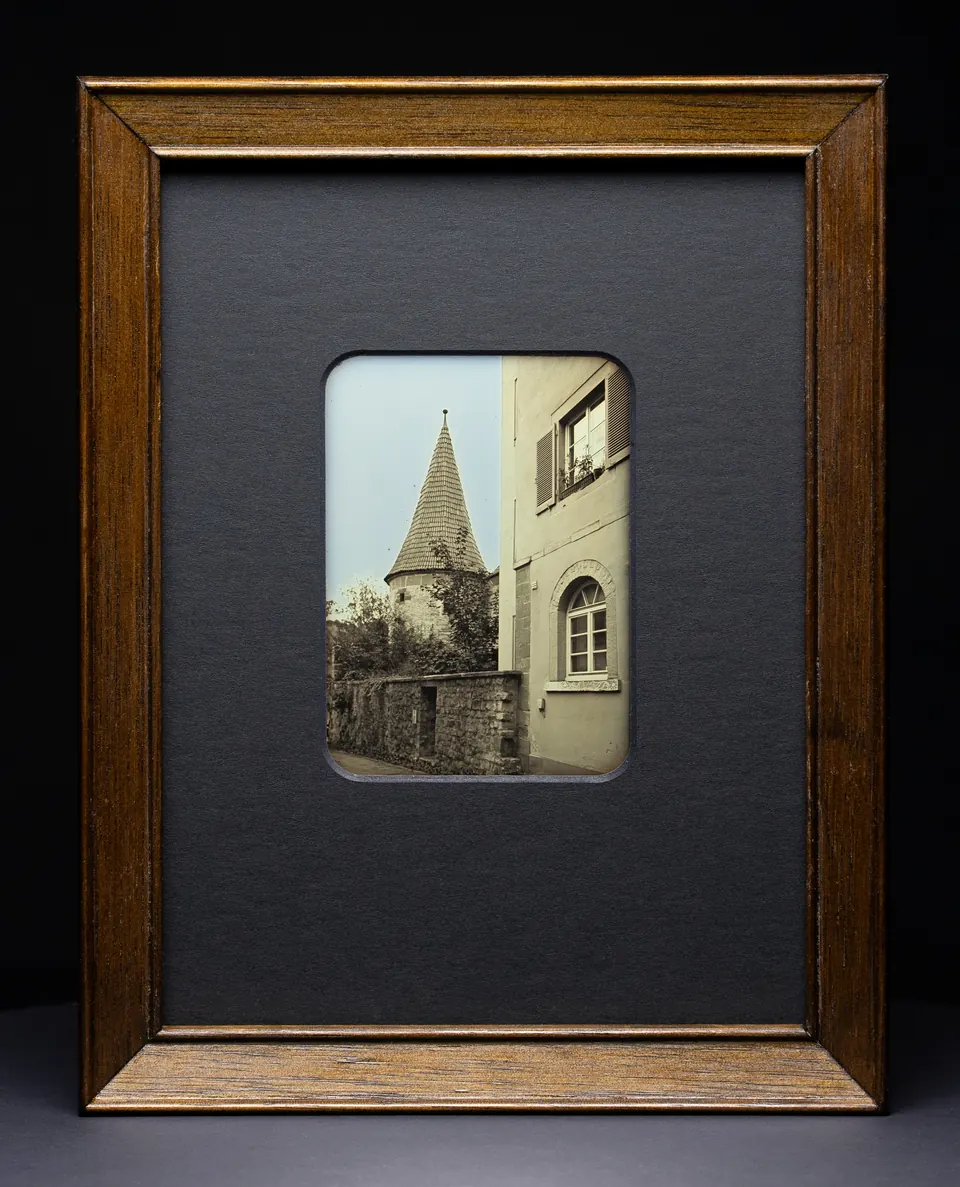 Gerahmte Daguerreotypie: Haus an der Gelbinger Gasse.