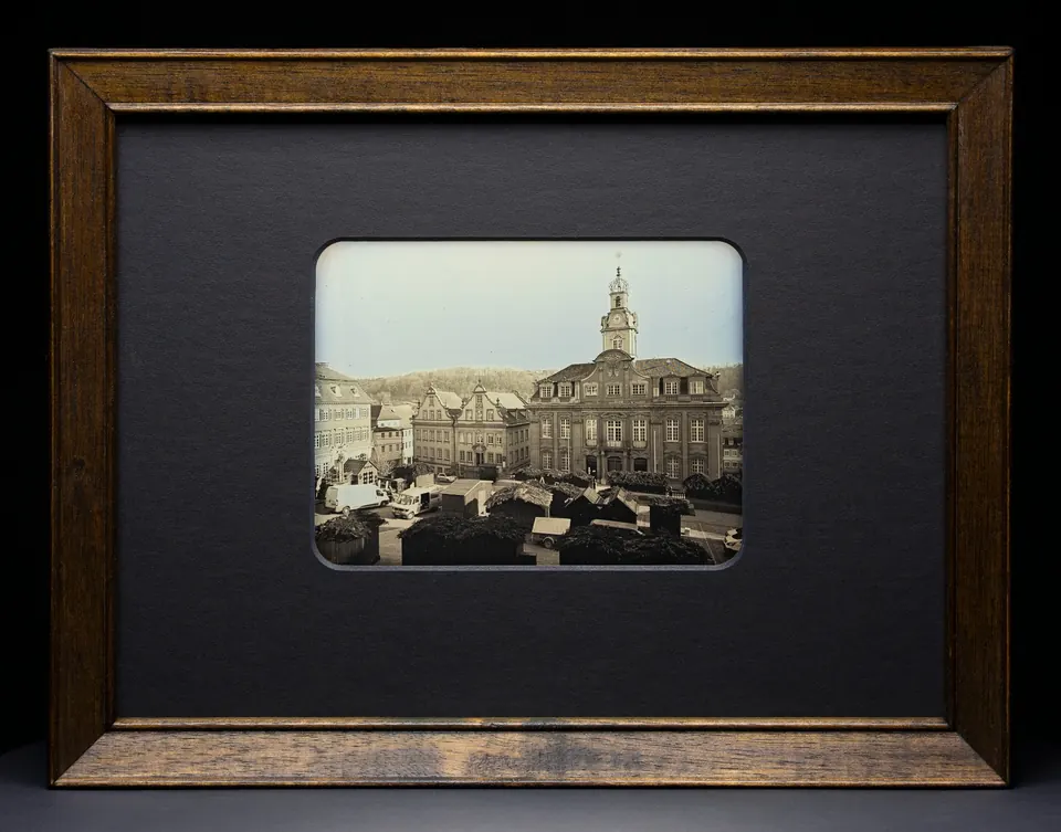 Gerahmte Daguerreotypie: Marktplatz Schwäbisch Hall.