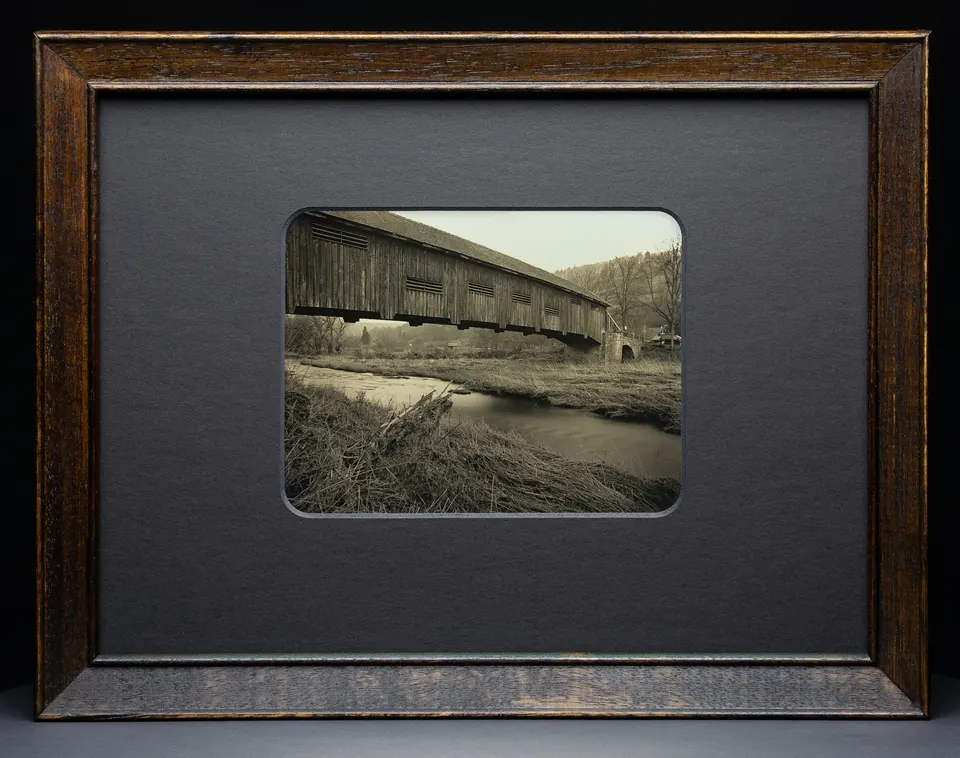 Gerahmte Daguerreotypie: Brücke bei Unterregenbach.