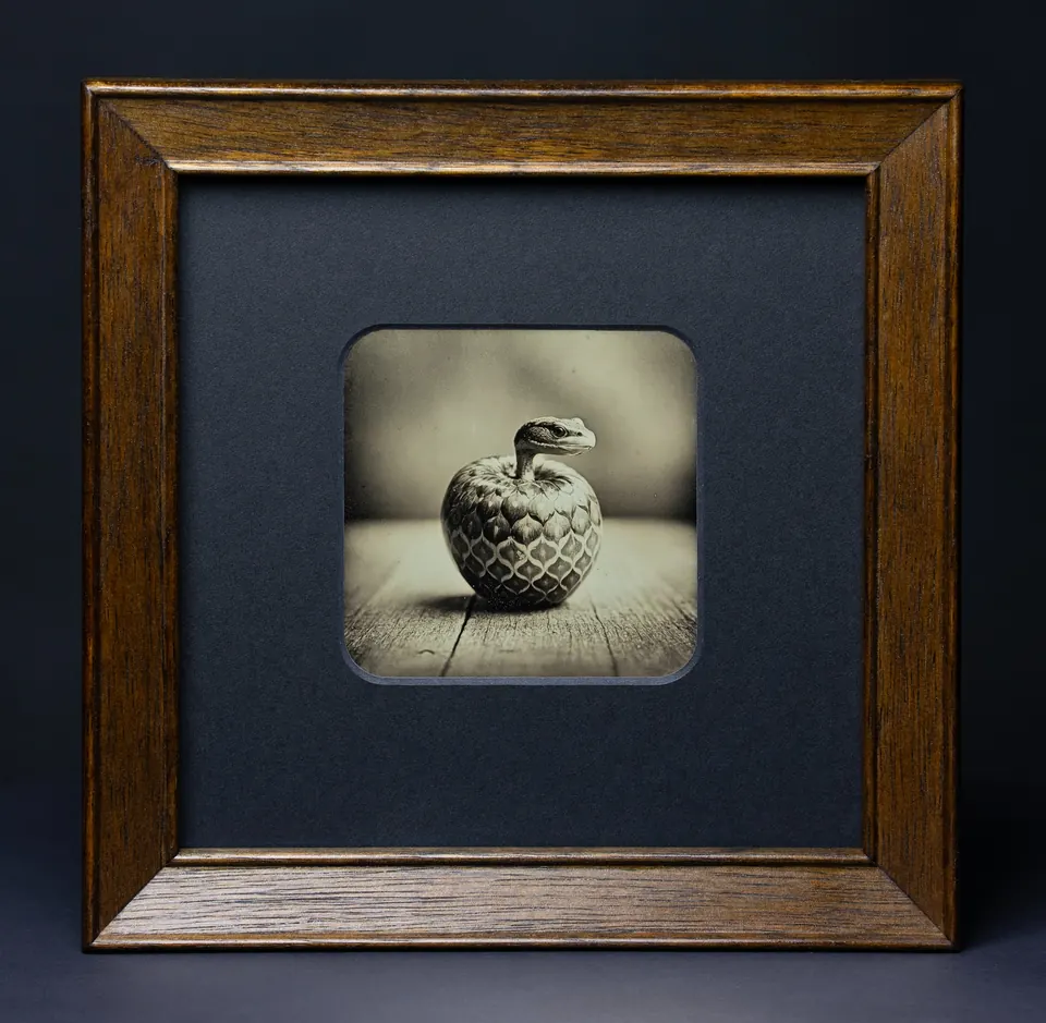 Gerahmte Daguerreotypie: Der Adamsapfel.